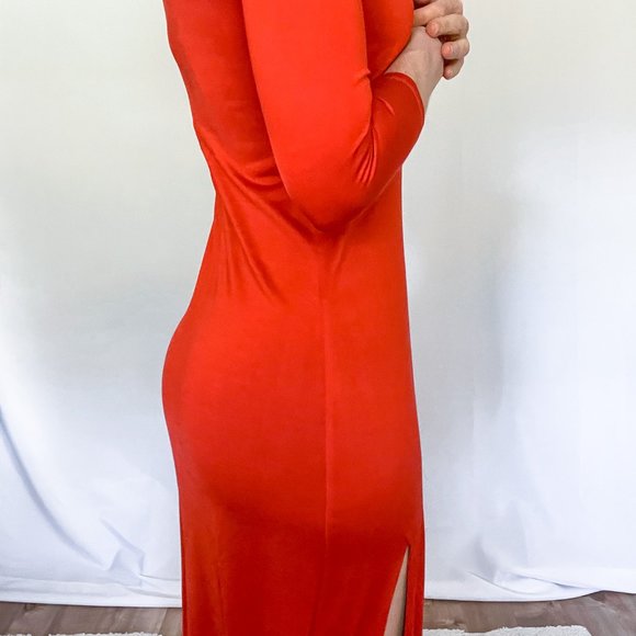 Juicy Couture Silk 3/4 Sleeve Pumpkin Spice Fall Maxi Dress with High Slit - Picture 5 of 12